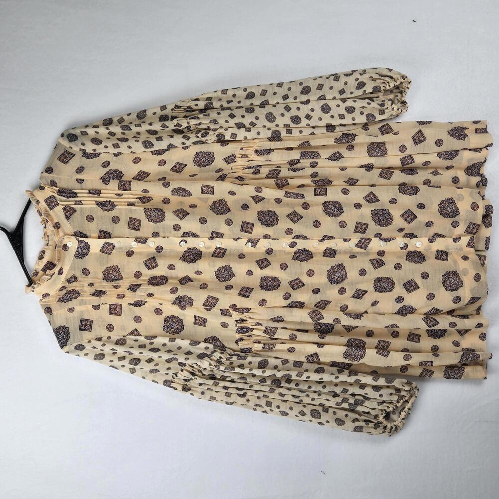 Free People Turn Turn Balloon Sleeve Mini Sheer Pheasant Boho Button-Up Size S
